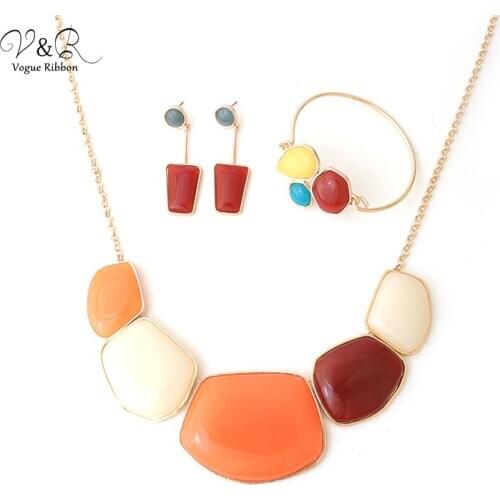 New Arriva Colorful Resin Drop Tassel Earring Resin Beaded Pendent Necklace Gold Chain Resin Bangle Bracelet Women