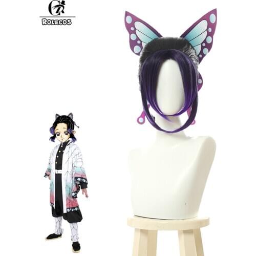ROLECOS Anime Demon Slayer Kimetsu no Yaiba Kochou Shinobu Women Cosplay Heat Resistant Synthetic Gradient Hair