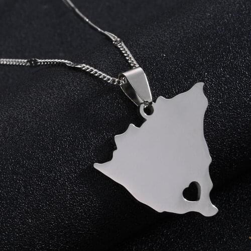 Stainless Steel Nicaragua Map Pendant Necklaces Nicaraguans Maps Heart Charm Jewelry