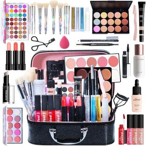 POPFEEL All In One Makeup Kit(Eyeshadow, LiGloss,Lipstick,Brushes,Eyebrow,Concealer)Beauty Cosmetic Bag