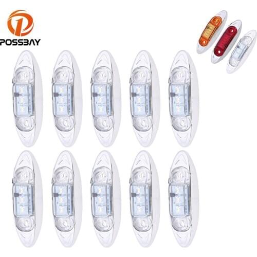 POSSBAY 10 Pcs 12V 24V 3 LED Side Marker Light Lamp Truck Trailer Lorry Caravan Waterproof White Red Yellow Lights