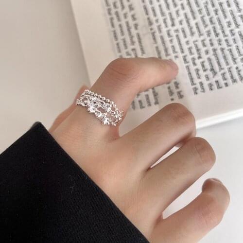 Real. Authentic 925 Sterling silver Multi Rows Irregular Texture & Beads Ring C-J1664