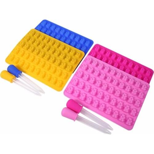 50 Cavity Silicone Forms Silicone Mold Gummy Bear Shape Bear Mould Jelly Bear Cake Candy Trays With Dropper Rubber Chocolate