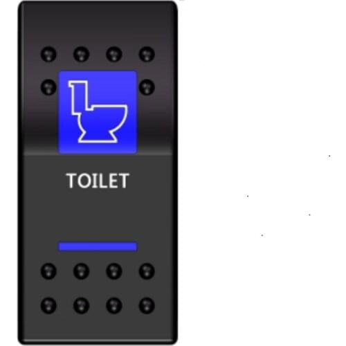 Backlit TOILET, Rocker Switch Kit, On/Off LED Light, 20A, 12V, Toggle, Blue