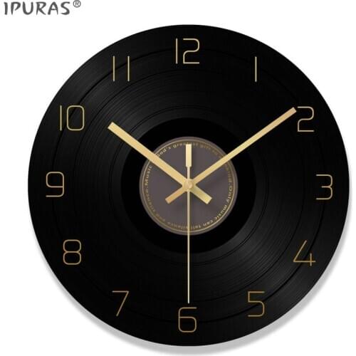 Vintage black record creative barber shop wall clock living room decorated clock personality industrial style quiet simple clock