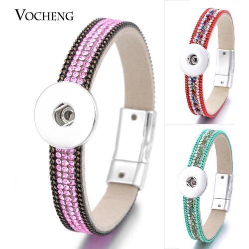 Vocheng Ginger Snaps Jewelry 8 Colors 18mm Colorful Bling Crystal Leather Magnet Clasp Charm Bracelet NN-464 Snap