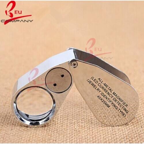 All Metal 40x 25mm LED Currecny Detecting Magnifier Optical Glass Jeweler Loupe