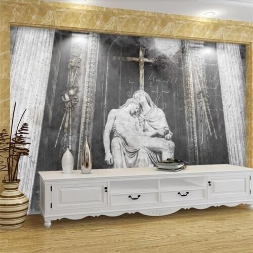 Wellyu Hand-painted elegant Jesus cross TV background wall custom large mural green wallpaper papel de parede para quarto