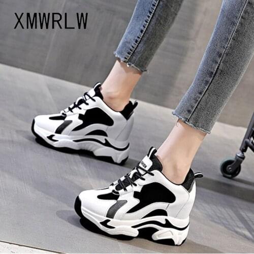 XMWRLW Womens Chunky Sneakers Split Leather Casual Autumn Shoes Hidden Heel Woman Sneakers 2021 Autumn Non-Slip Shoes Sneaker