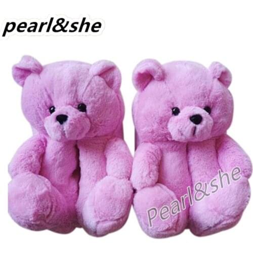 Bear Slippers For Women Faux Fur Plush Cute Funny Indoor House Slides Womens Girls Fuzzy Winter Warm Anti-Slip Soft Fluffy