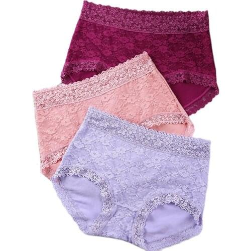 Women Mesh flower High Waist Briefs Sexy lace Underpants Cotton Panties Breathable Lingerie Female big Knickers Intimates 100kg