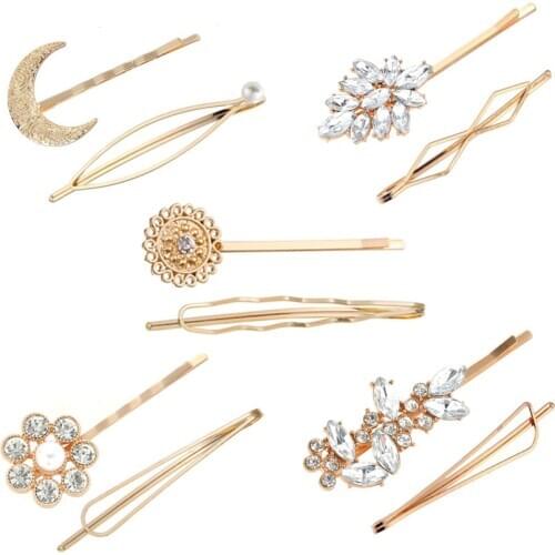 YWZIXLN Hot Women Elegant Alloy Metal Crystal Moon Sun Shape Hair Clips Barrettes Hairpins Female Hair Styling Accessories H016