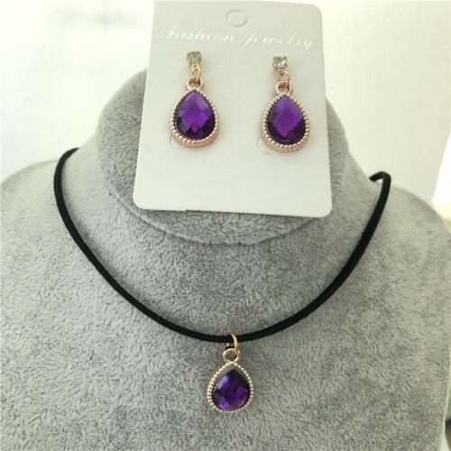 Fashion Black Velvet Leather Bijoux Vintage trendy waterdrop crystal Pendants Choker Necklace/Drop Earrings Women Jewelry Sets