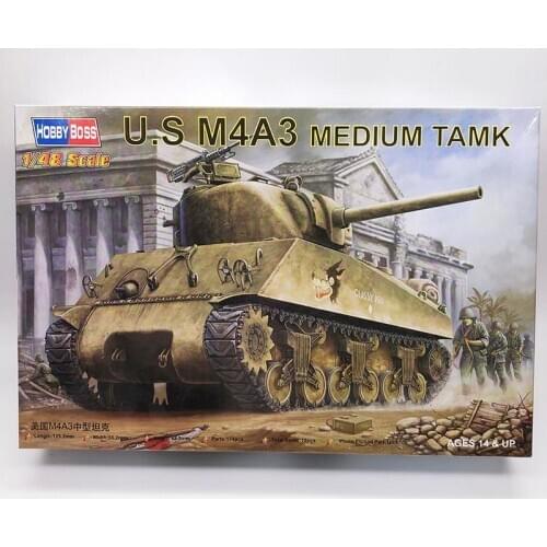 1/48 USA M4A3 Medium Tank Sherman Military Assemble Vehicle Model Toy HOBBYBOSS