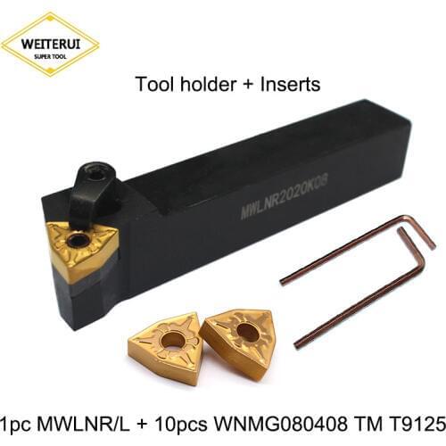 1PC MWLNR/L Turning Tool Holder + 10pcs WNMG080408 TM T9125 Carbide Insert with Wrench For Lathe Turning Tool