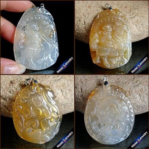 100% Real Natural Stone Hand Carved Animal Amulet Lucky Men & Women Pendant Necklace Fashion Agates Crystal Jewelry Beads 1PCS
