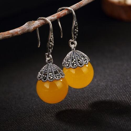 2018 Promotion Special Offer Carnelian Brinco S925 Pure Antique Mosaic Stone Inlaid Jade Bead Eardrop, Thai Lady Earrings