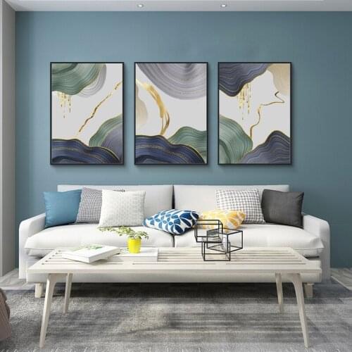 3 Panels Wall Art Prints Poster Noridc Green and Blue Waterproof Canvas Painting Abstract Cuadros Wall Art Quotes Printing
