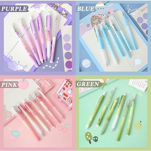 6pcs/set Sweet Gel Pens Purple Pink Blue Green Barrel Black Ink Writing Office School Gift Student Stationery Supplies H6503