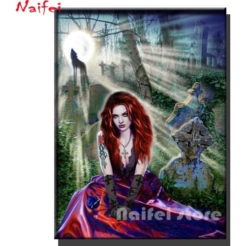 Diy Diamond Painting 5d The Vampire Woman Cross Stitch Diamond Art Gothic Art Portrait Embroidery Square Round Drill Decor
