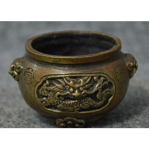 Free shipping Folk Tibet Bronze Copper Buddhism Dragon Phoenix Statue Incense Burner Censer