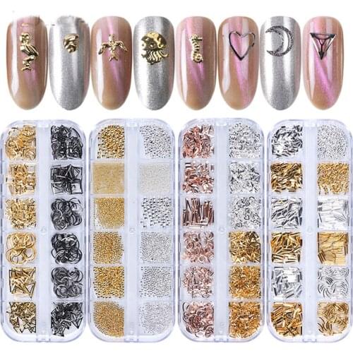 12 Grids Nail Art Glitter Sequins Metallic Gold Nail Sequins Flakes Acrylic Designs Manicure Decoration DIY Nail Art Supplies