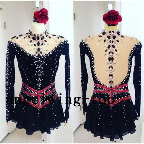 Black Figure Skating Dresses Women Competition Figure Skating Dress Custom Ice Figure Skating Dress Free Shipping