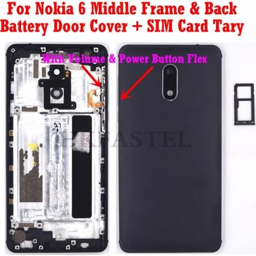 For Nokia 6 Original Single Housing Mobile Phone LCD Middle Frame Back battery door cover SIM Card Tray volume power button