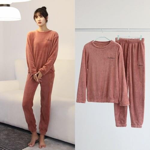 Higood Ms qiu dong style suit both men and women flannel pajamas more warm and velvet coral fleece clothing at home