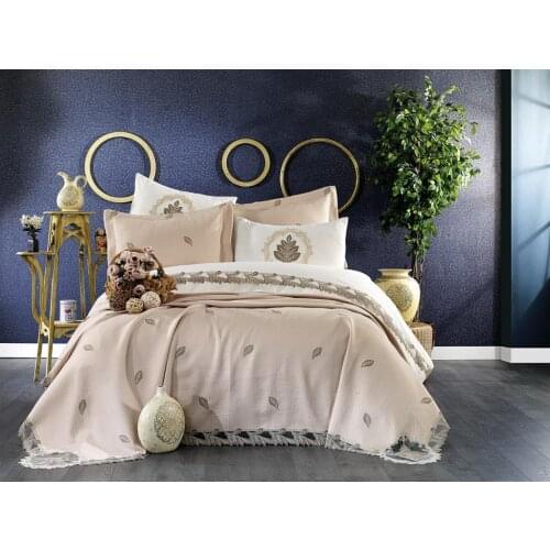 French Laced Embroidered Alya Bridal Set Cream Cappucino