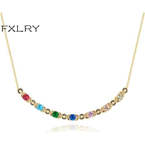 FXLRY Elegant White Micro Inlay AAA Cubic Zirconia Geometric Long Sweater Necklace Women 's Fashion Accessories Jewelry Necklace