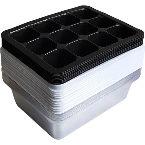 10Pcs Plastic Nursery Pots 12 Cells Seedling Tray Planting Seed Tray Kit Plant Germination Box with Dome and Base Plant Grow Box