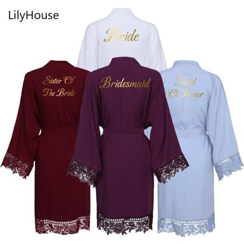 Rayon Cotton Robe Lace Robe Bride Robe Bridesmaid Robes Women Wedding Bridal Robe Bathrobe White Robes Burgundy
