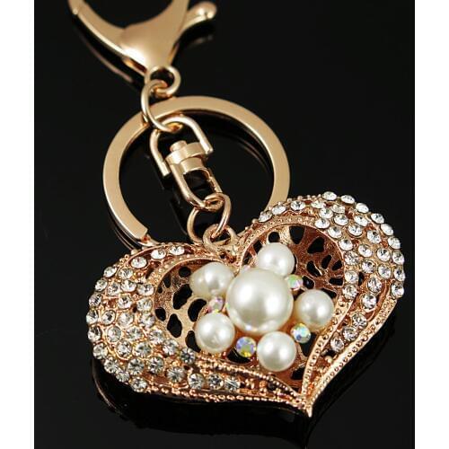 Crystal Rhinestone Alloy Keychain For Women Handbag Trinket Heart-shaped Rhinestone Key Ring Car Key Holder jewelry