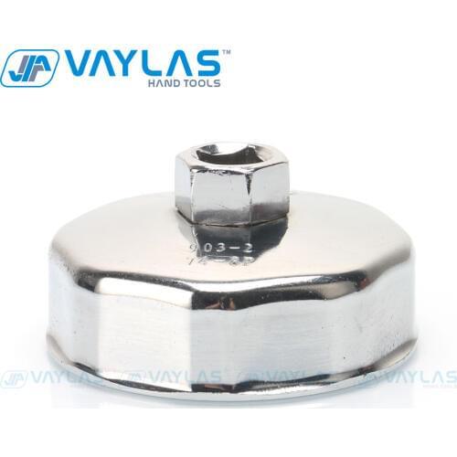 VAYLAS 1/2" Square Dr. Steel 74mm Oil Filter Wrench Cap Housing Tool Remover 8 Flutes Universal For FIAT