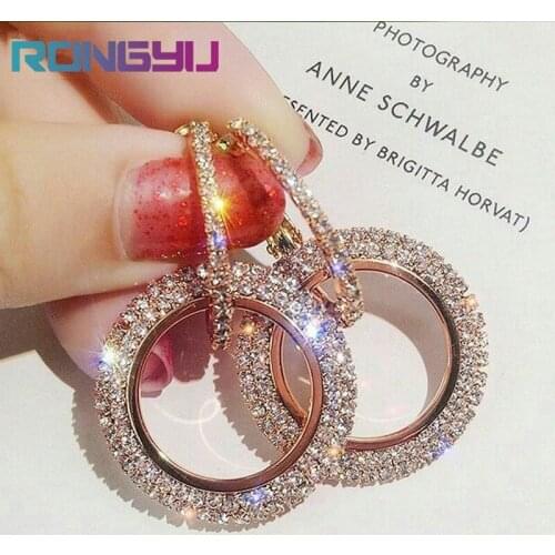 RONGYU Office Career Creative Double Ring Jewelry Temperament Geometric Circle Earrings For Women Feature Charm Gift All Seasons