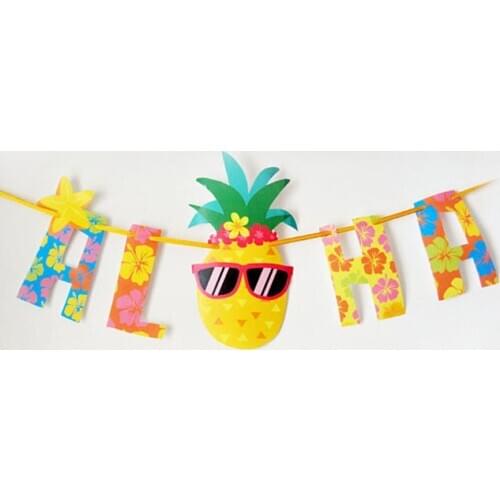 Summer Hawaii Luau Party Hanging Banners Flower Aloha Pineapple Bunting Decoration Party Supplies