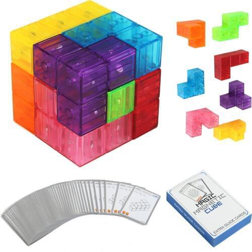 Zhenwei Magnetic Puzzles 7pcs Magnetic Bricks and 54 Smart Cards Braind Toy/Brainteaser Puzzles for Develop Kids Intelligence