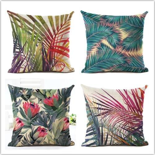 Green Tropical Plant Leave Birds Pillow Cover Colorful Flower Cushion Cover Car Sofa Home Decoration