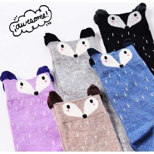 Cartoon Fox Socks New Design Autumn Winter Creative Cute Sexy Womens Cotton Socks Chocolate Grey Brown Calcetines