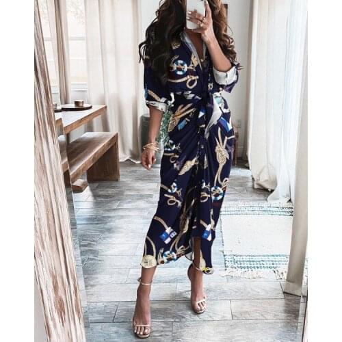 2021 spring new milk silk print mid-waist dress