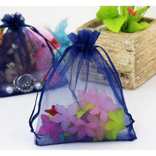 Wholesale 100pcs/Lot Navy Organza Bag 9X12cm Small Jewelry Candy Gifts Packaging Bags Favor Organza Drawstring Gift Bags Pouches