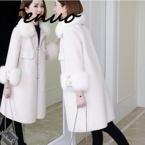 New Winter Thicken Faux Fur Coat Female Jacket Big Fur Collar Plus Size Pink Long Coat Korean Fur Jacket Manteau Femme Hiver