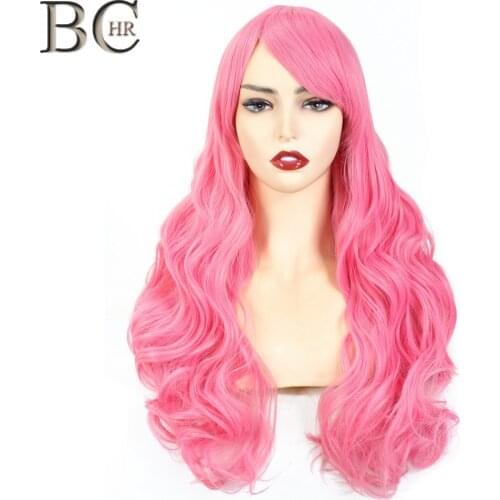 BCHR Long Wave Synthetic Wigs for Women Cosplay wig Blonde Blue Pink Grey Purple Gren Orange Black Brown Hair for Halloween wigs