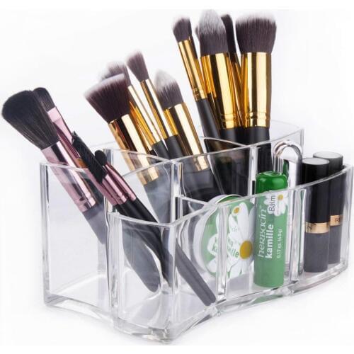 Clear Makeup Organizer Acrylic Makeup Brush Tools Storage Box 6 Slots Eyebrow Pencil Holder Lipsticks Stand Display Case