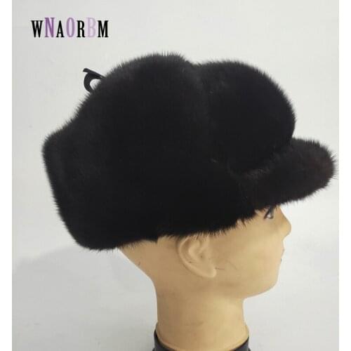 Real mink hat winter mens warm caps whole piece mink fur hats Winter warm outdoor hat Travel Sports Hats For Men Snow Caps