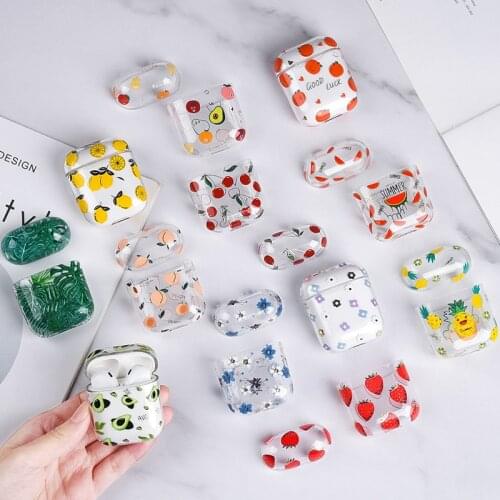 1PCS Cute Fruit Flower Pattern PC Hard Shell Case for Airpods 1/2 Earphone Cases for Airpods Clear Transparent PC Earphone Cover