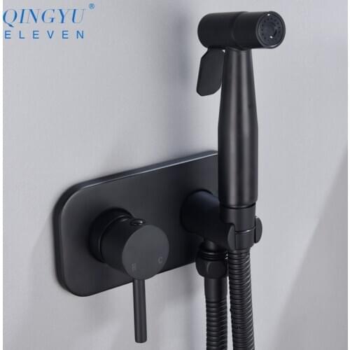 Soild Brass Toilet Bidet Sprayer Set Wall Mounted Hot And Cold Water Mixer Hygienic Hand Black Bidet Shower Set