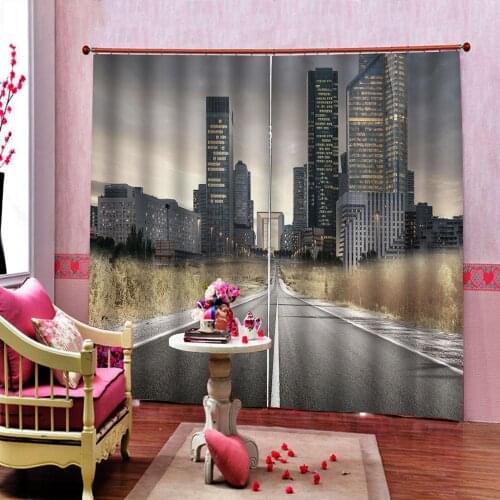 Modern road Extended space curtains Beautiful Photo Fashion Customized 3D Curtains High building Drapes Sets Home Decor