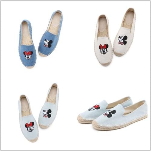 Disney childrens cartoon Mickey Mouse adult female non-slip soft-soled casual sports shoes hand-woven flat canvas shoes